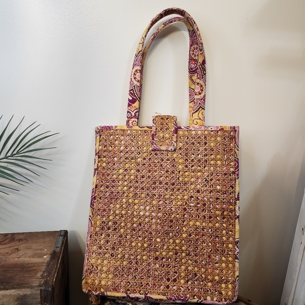 Vera Bradley Tiki Tote With Coconut Shell Clasp Shoulder Bag Pink Yellow Beach - Picture 10 of 12